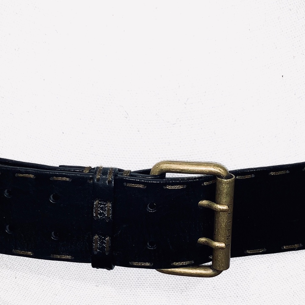 Celine black belt with gold cord  stitching